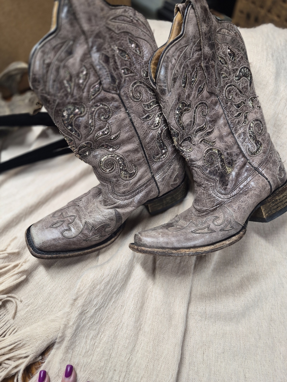 Western Corral Embroidered Women's Cowboy Boots - Taupe